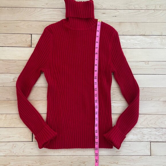 Red Ribbed Turtleneck Sweater Fitted Cuffed Sleeves Valentines Y2K M Coquette - Picture 9 of 9